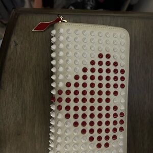 red and white studded heart christian louboutin wallet